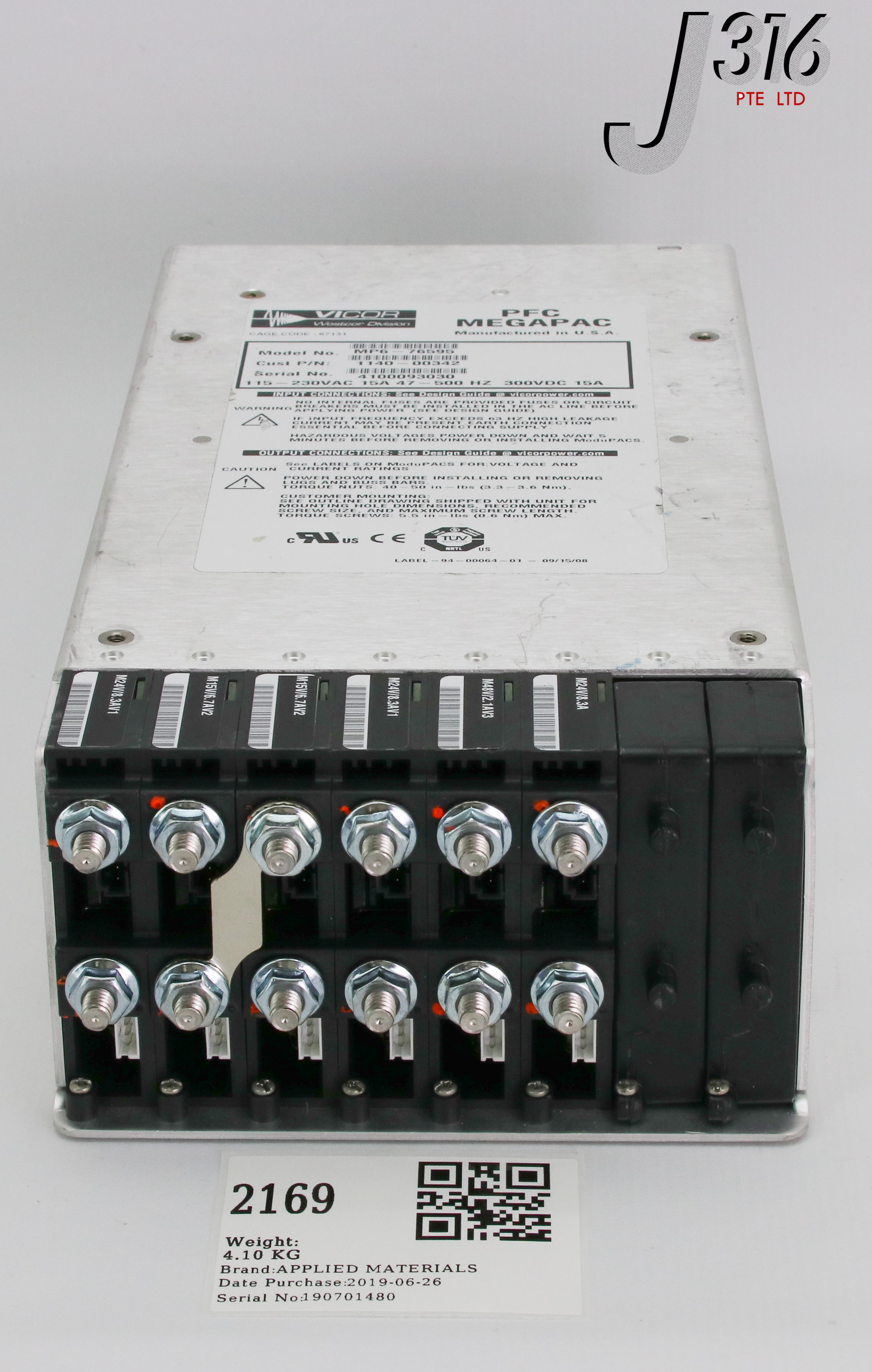 2169 APPLIED MATERIALS VICOR MEGAPAC POWER SUPPLY PFC, MP6-76595